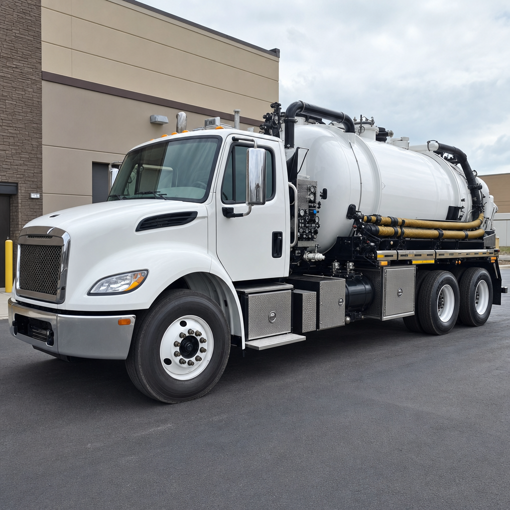 Commercial septic vacuum truck parked in a Bel Air South business parking lot