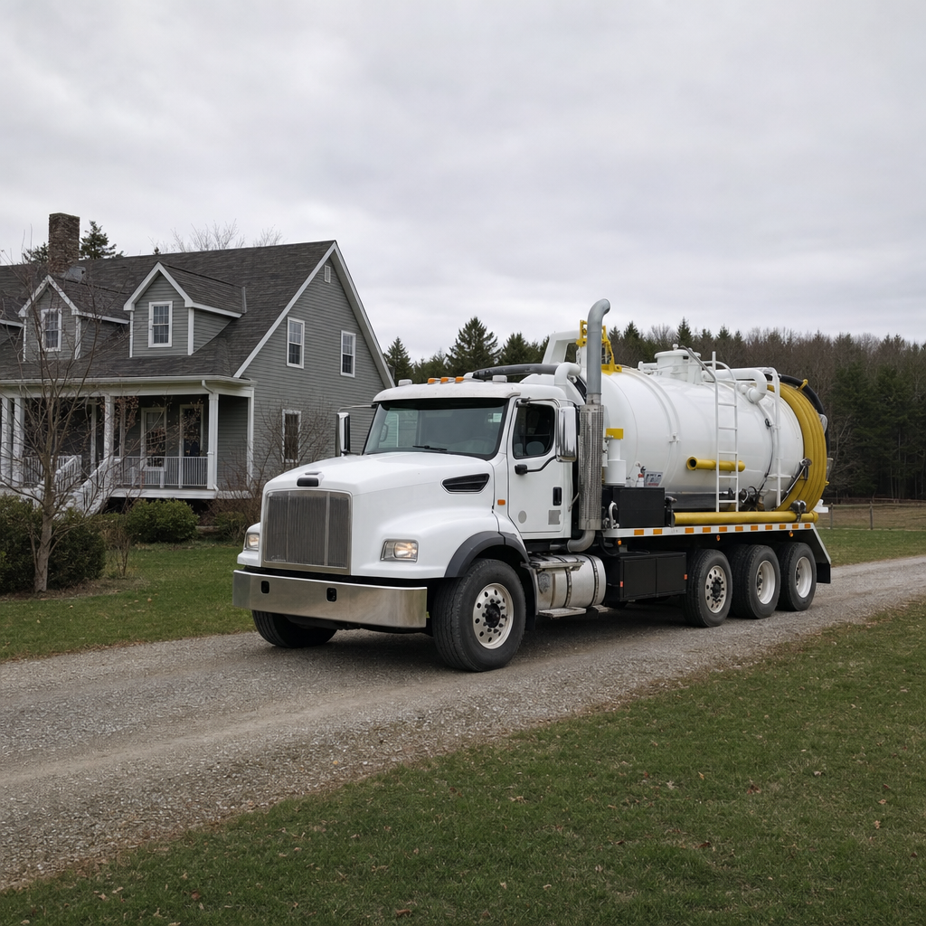 Septic vacuum truck arriving at a Bel Air South home for same-day emergency service